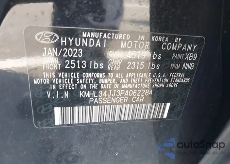 2023 Hyundai Sonata Hybrid Sel из США, поврежденный, VIN KMHL34JJ3PA062284